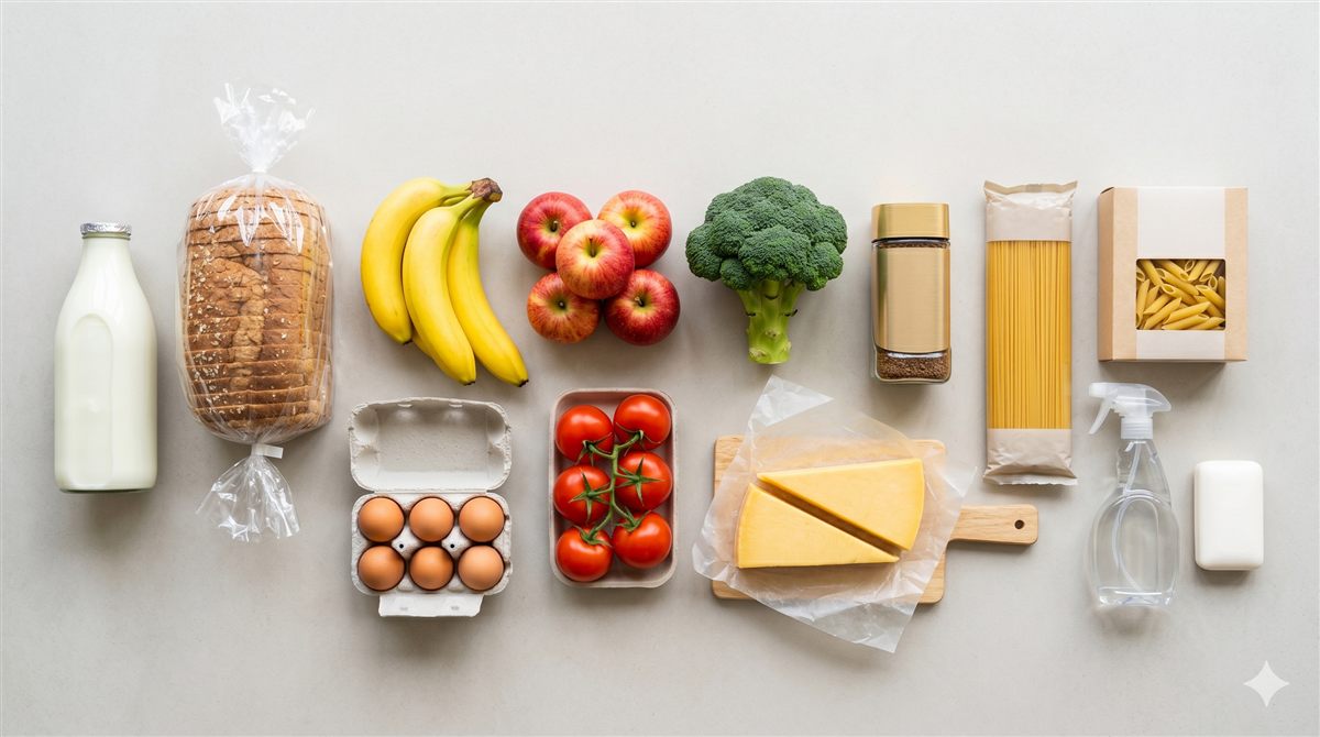 A fresh spread of everyday groceries